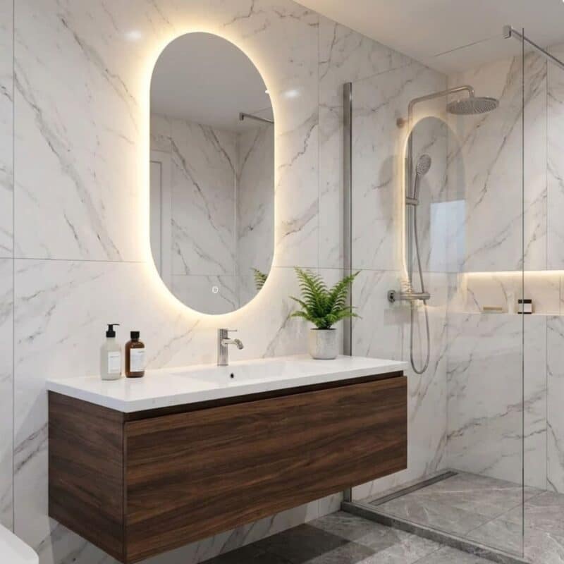 Badezimmerspiegel | Oval | 90 x 60 cm | Rahmenlos – Bild 9