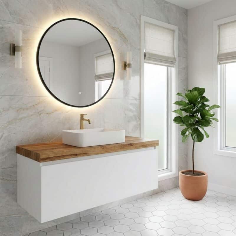 Badezimmerspiegel | Rund | Inklusive schwarzem Rahmen | 80 cm – Bild 8