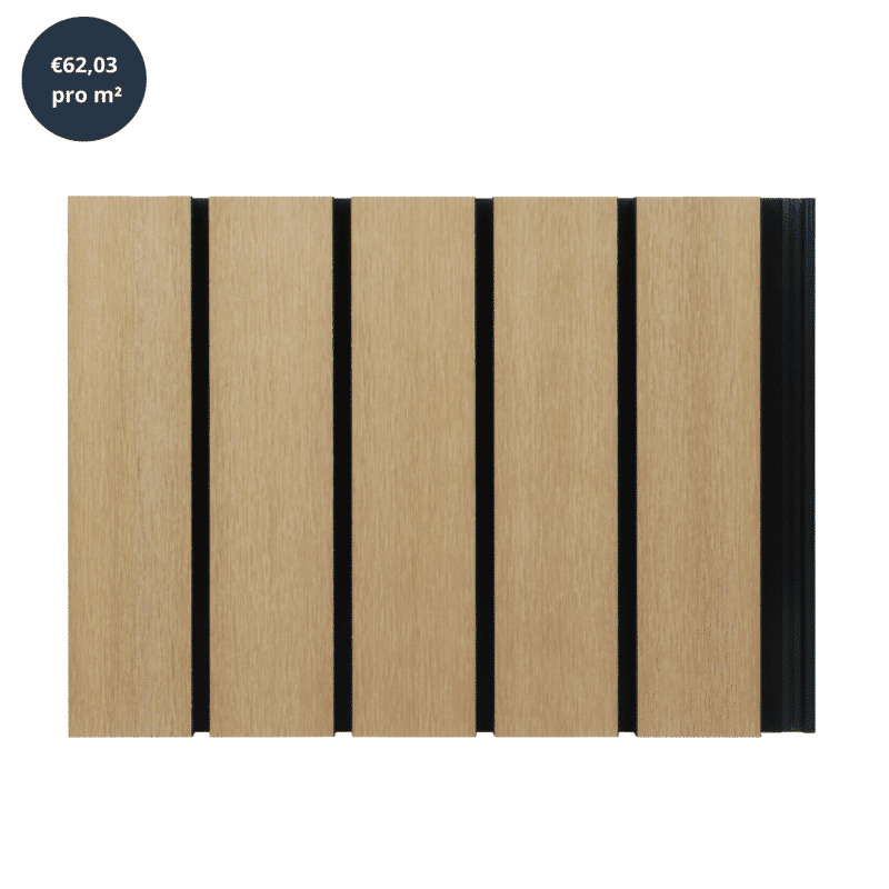 Hochwertige Fassadenverkleidung – Komposit | Breite Lamellen | Eiche + Schwarz | 2900 x 400 mm