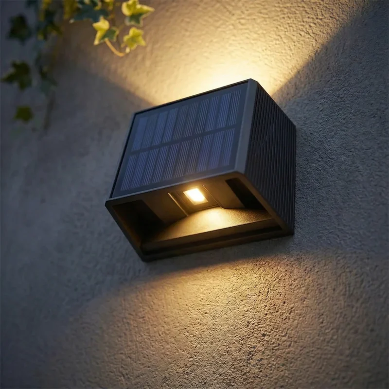 Außenbeleuchtung | led-wandleuchte mit solar | 1,5w | 2700k | schwarz