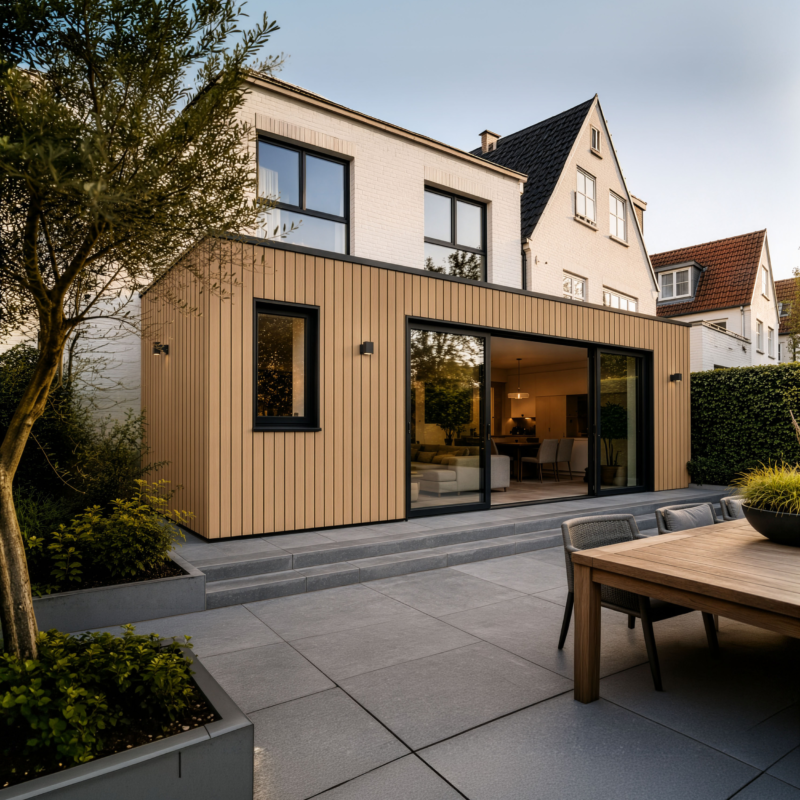 Hochwertige Fassadenverkleidung – Komposit | Breite Lamellen | Eiche + Schwarz | 2900 x 400 mm – Bild 5