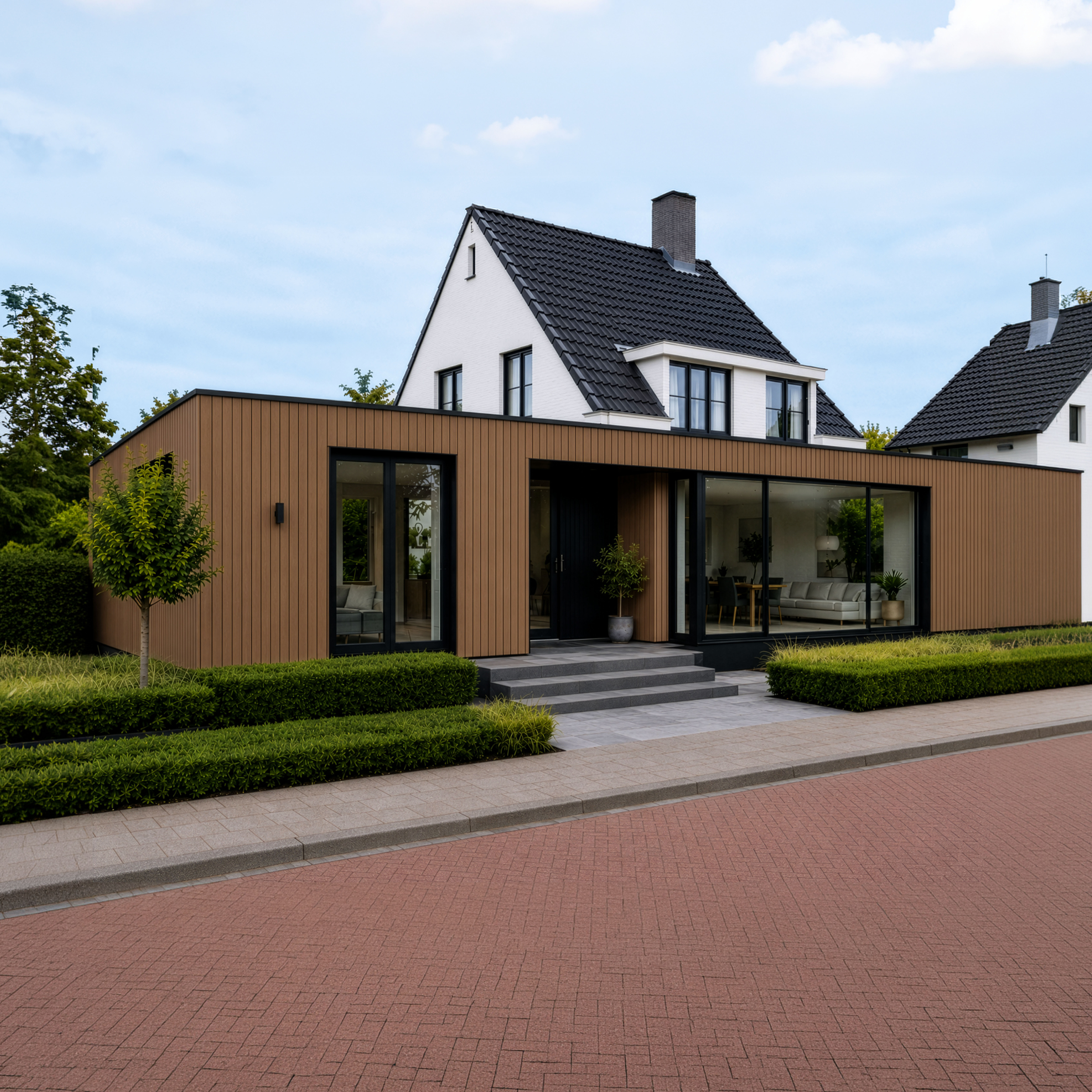 Hochwertige Fassadenverkleidung – Komposit | Breite Lamellen | Teak+ Schwarz | 2900 x 400 mm – Bild 6