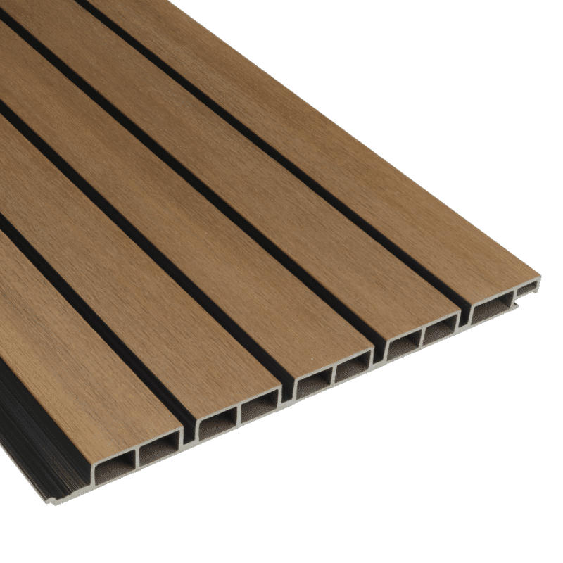 Hochwertige Fassadenverkleidung – Komposit | Breite Lamellen | Teak+ Schwarz | 2900 x 400 mm – Bild 3